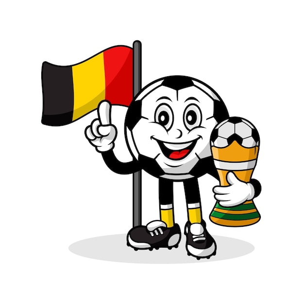 Mascot cartoon football bélgica bandera con ganador del trofeo