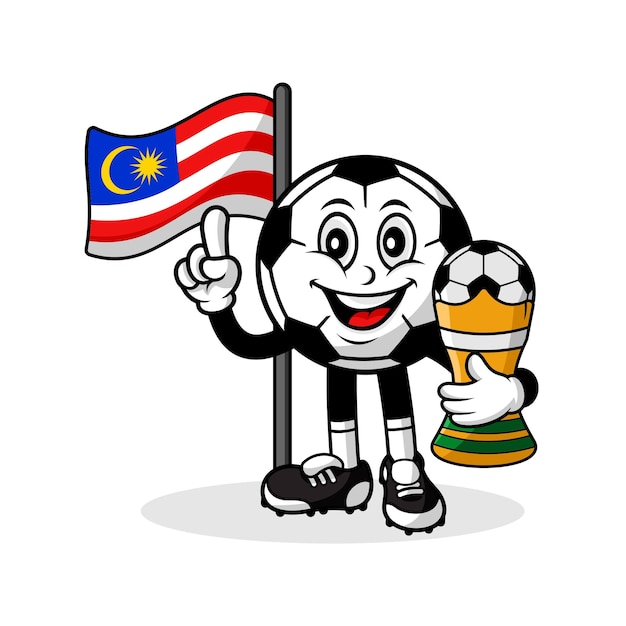 Mascot cartoon football malaysia flag con ganador del trofeo