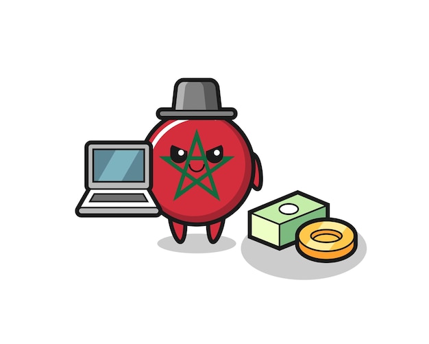 Mascot Ilustración de la bandera de Marruecos como hacker