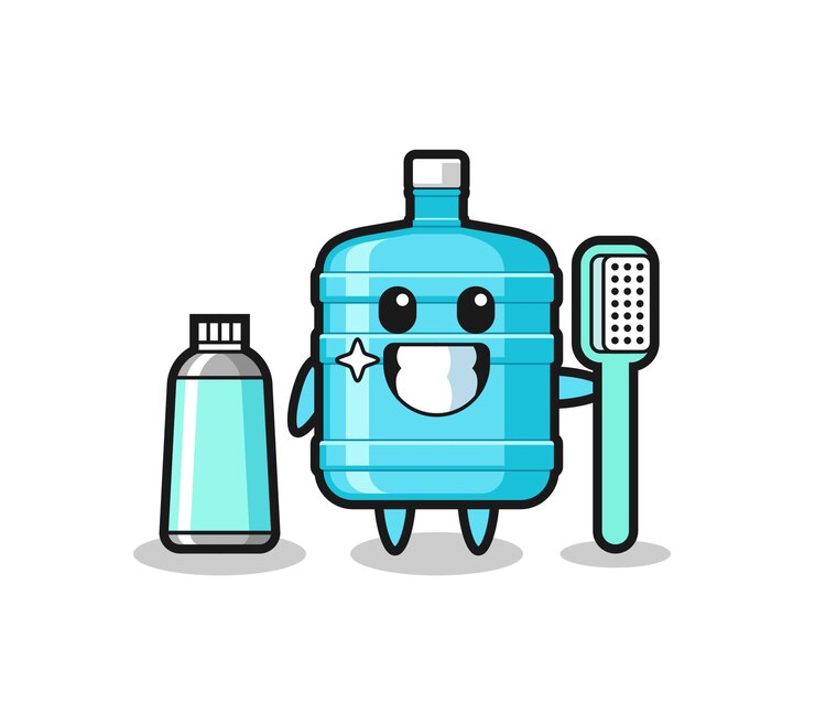 Vector mascot ilustración de una botella de agua de un galón con un cepillo de dientes