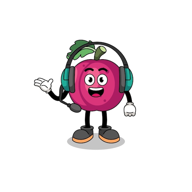 Vector mascot ilustración de ciruela como servicio al cliente