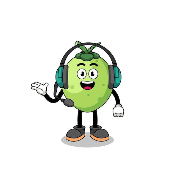 Mascot Ilustración de coco como servicio al cliente