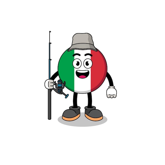 Mascot ilustración del diseño de personajes de pescador de bandera de italia