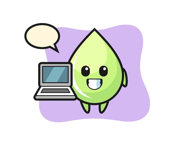Mascot Ilustración de gota de jugo de melón con una computadora portátil