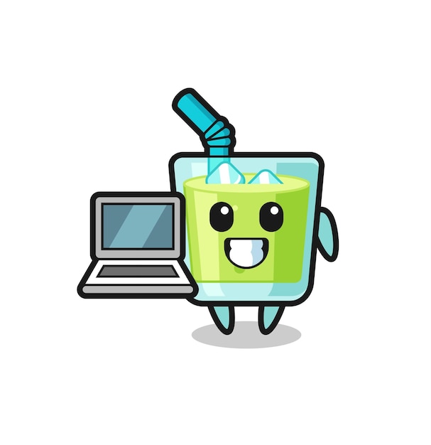 Vector mascot ilustración de jugo de melón con una computadora portátil