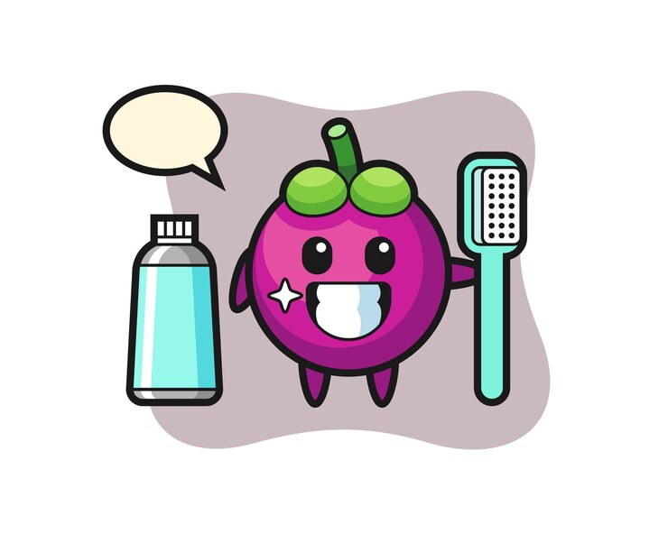 Vector mascot ilustración de mangostán con un cepillo de dientes