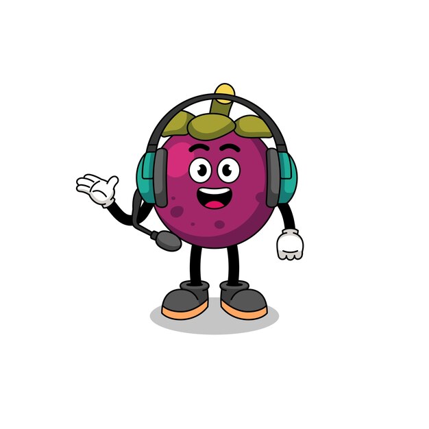 Vector mascot ilustración de mangostán como diseño de personajes de servicios al cliente