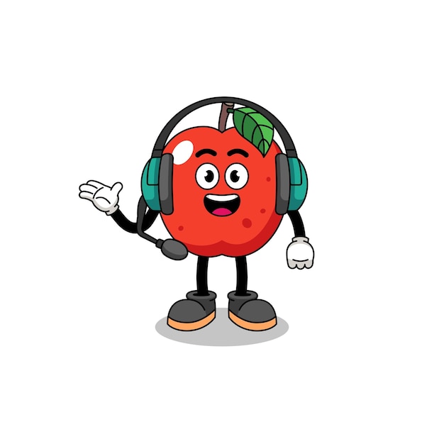 Mascot Ilustración de manzana como diseño de personajes de servicios al cliente