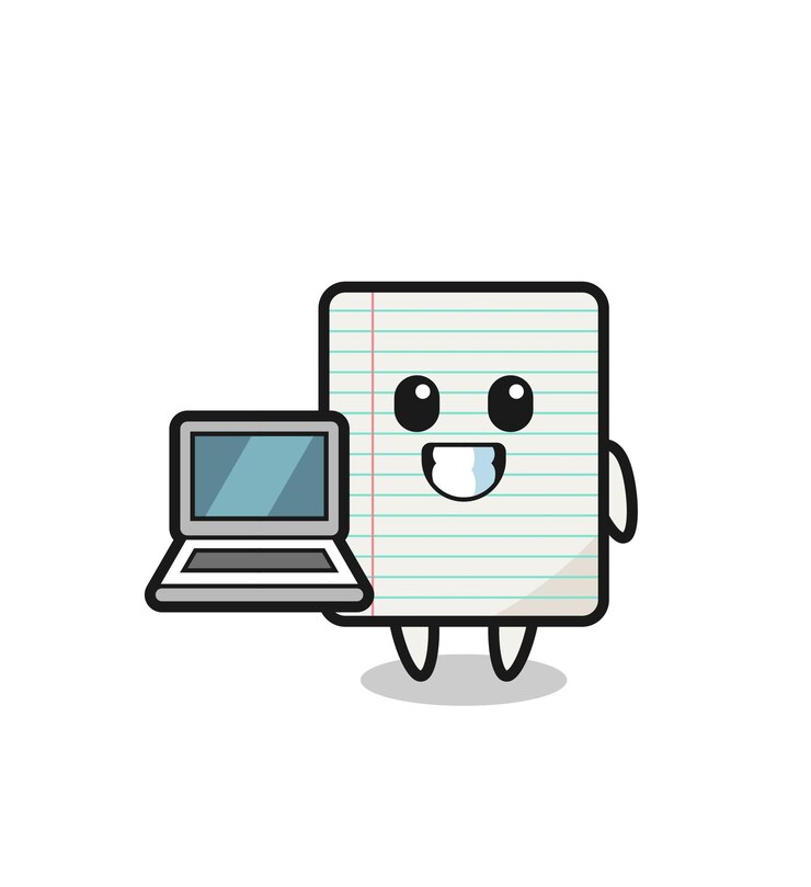 Vector mascot ilustración de papel con una computadora portátil