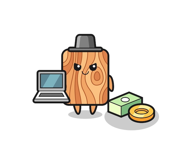 Mascot Ilustración de tablón de madera como hacker