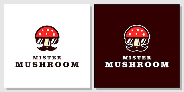 Vector mascot mister mushroom bigote gafas bigote chef icono diseño de logotipo con plantilla de tarjeta de visita