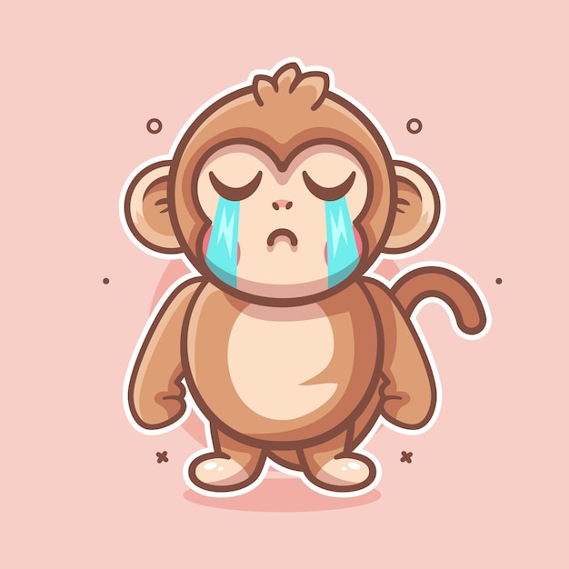mascota de animal mono lindo con expresión de llanto dibujos animados aislados en diseño de estilo plano