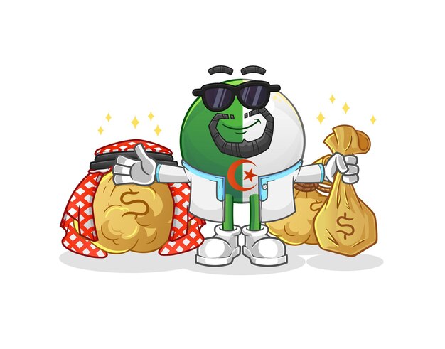 Mascota árabe rica de la bandera argelina. vector de dibujos animados