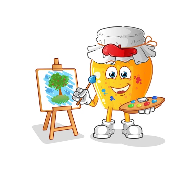 Mascota del artista del tarro de miel. vector de dibujos animados