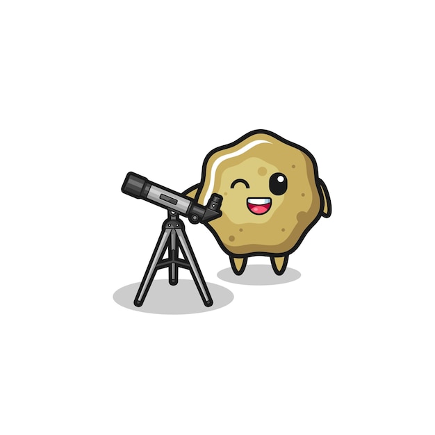 Mascota de astrónomo de taburetes sueltos con un diseño lindo de telescopio moderno