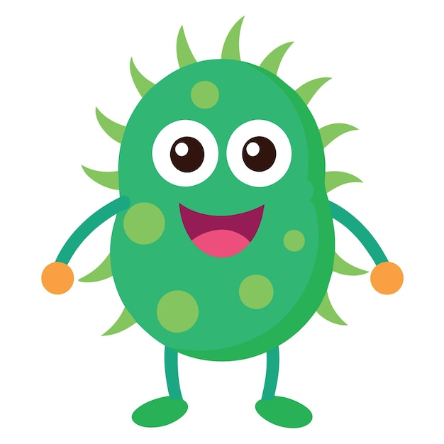 La mascota de las bacterias de estilo dibujos animados aislada sobre un fondo blanco