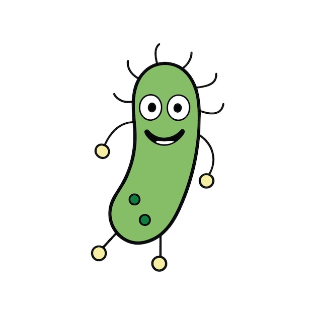 La mascota de las bacterias de estilo dibujos animados aislada sobre un fondo blanco