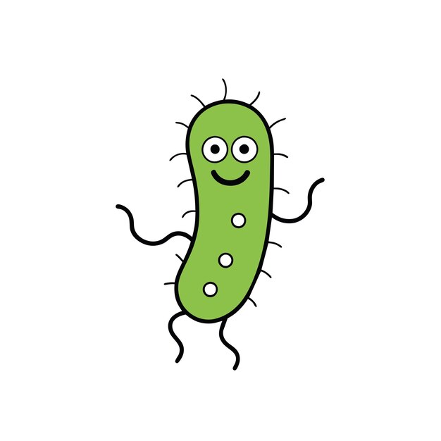 La mascota de las bacterias de estilo dibujos animados aislada sobre un fondo blanco