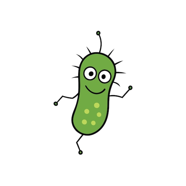 La mascota de las bacterias de estilo dibujos animados aislada sobre un fondo blanco