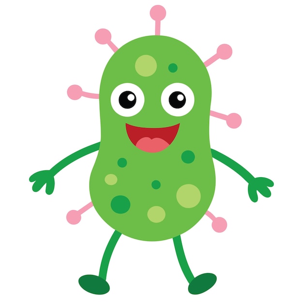 La mascota de las bacterias de estilo dibujos animados aislada sobre un fondo blanco