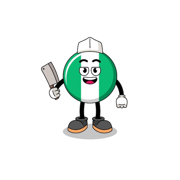 Mascota de la bandera de nigeria como carnicero