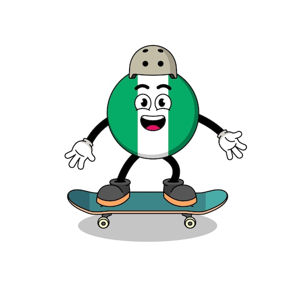 Mascota de la bandera de nigeria jugando un diseño de personaje de patineta