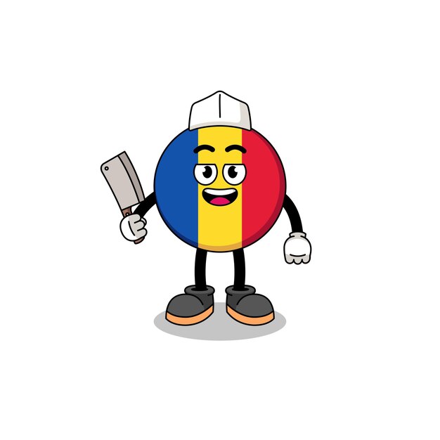 Mascota de la bandera de rumania como diseño de personajes de carnicero