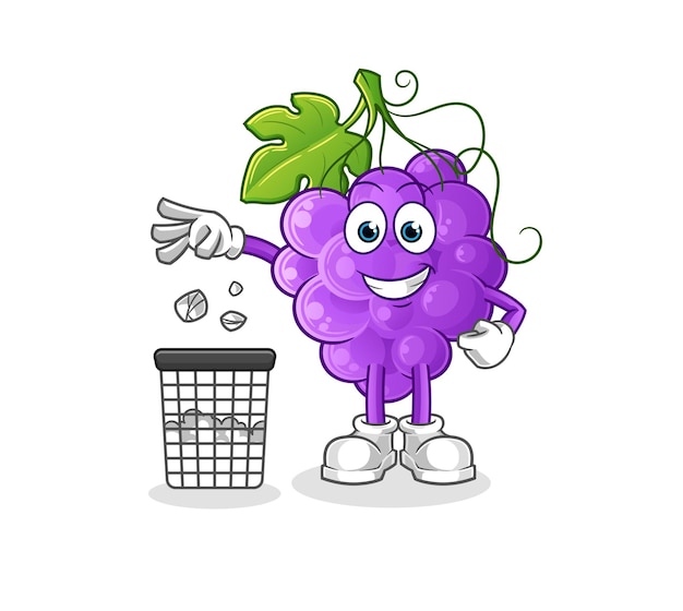 Vector la mascota de la basura grape throw. dibujos animados