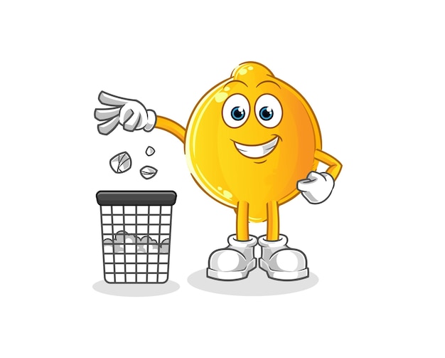 mascota de la basura de lanzamiento de limón. vector de dibujos animados