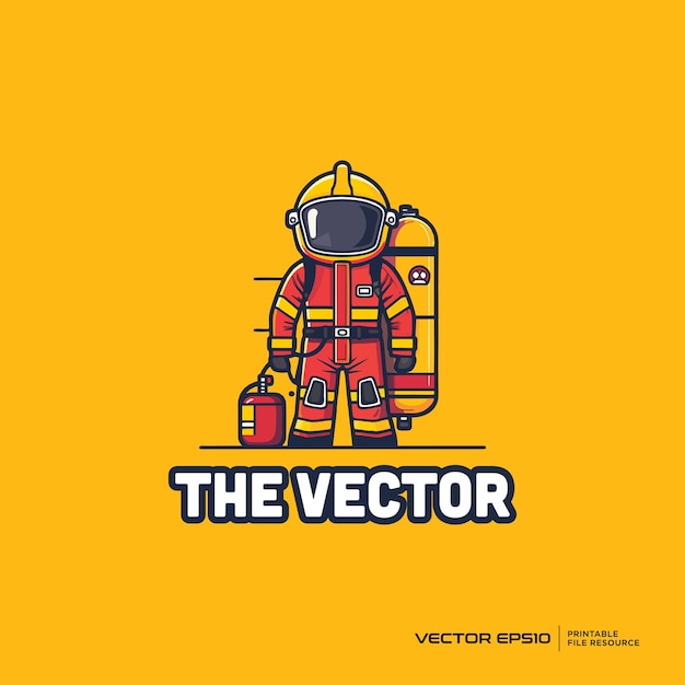 La mascota de los bomberos, el logotipo vectorial, el personaje, la ilustración de dibujos animados eps10