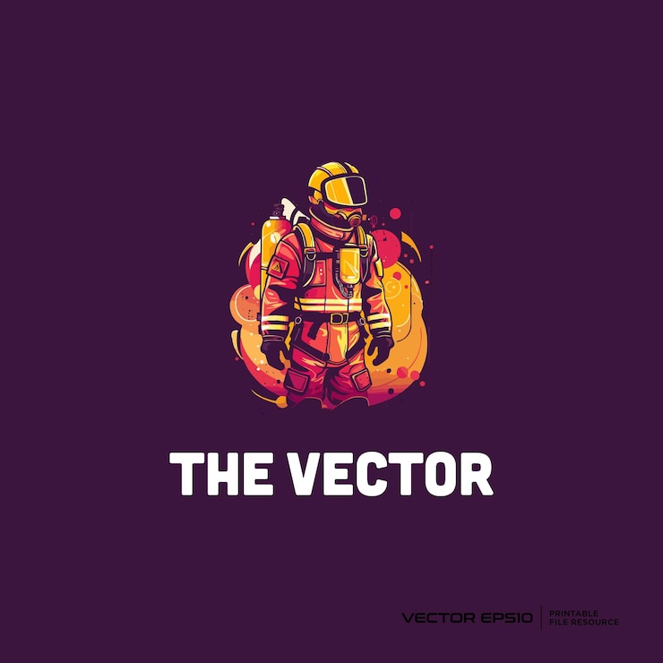 Vector la mascota de los bomberos, el logotipo vectorial, el personaje, la ilustración de dibujos animados eps10