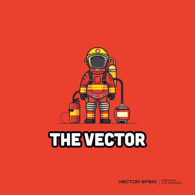 La mascota de los bomberos, el logotipo vectorial, el personaje, la ilustración de dibujos animados eps10