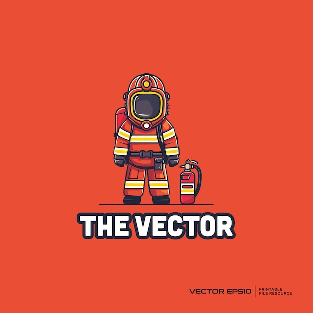 La mascota de los bomberos, el logotipo vectorial, el personaje, la ilustración de dibujos animados eps10