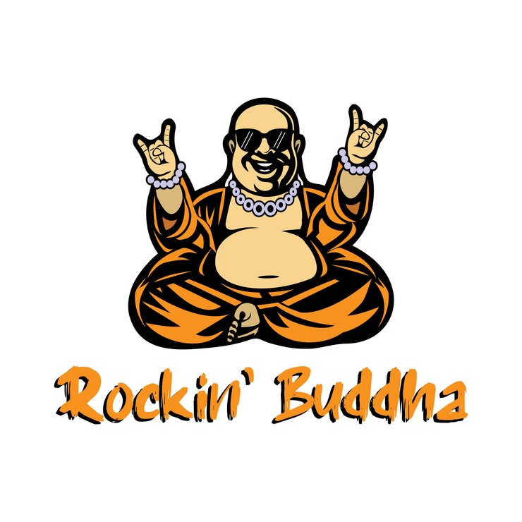 Vector mascota budista con un flujo de música rock