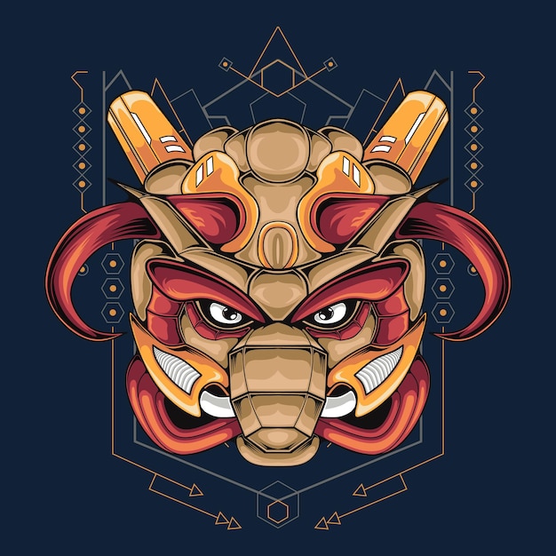 Mascota Bull Mech Head con geometría de fondo