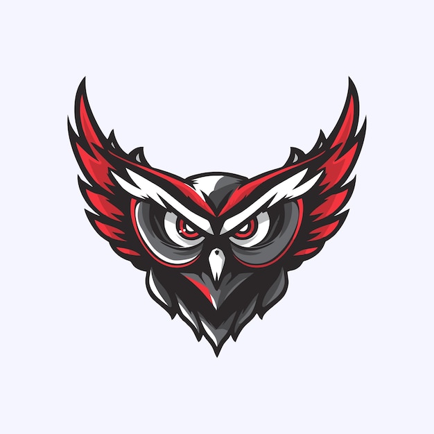El mascota de la cabeza de búho de Esport, el icono del logotipo de la ilustración vectorial, el fondo