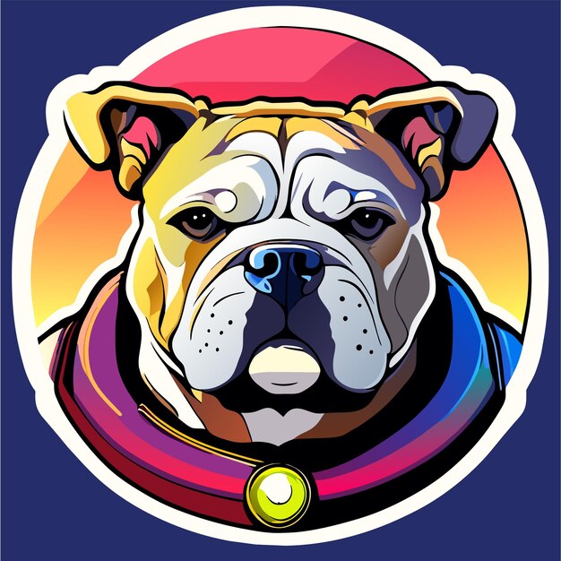 Vector mascota de cabeza de bulldog dibujada a mano plana con estilo adhesivo de dibujos animados icono concepto ilustración aislada