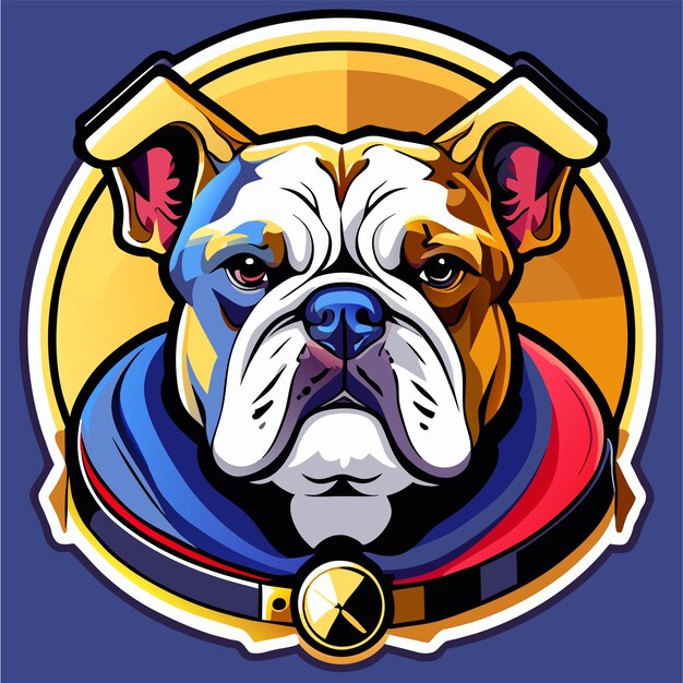 Vector mascota de cabeza de bulldog dibujada a mano plana con estilo adhesivo de dibujos animados icono concepto ilustración aislada