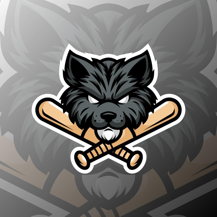 Vector una mascota de una cabeza de gato sosteniendo dos bateadores de béisbol