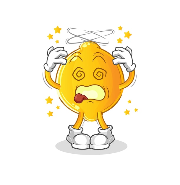 Mascota de cabeza de limón mareado. vector de dibujos animados