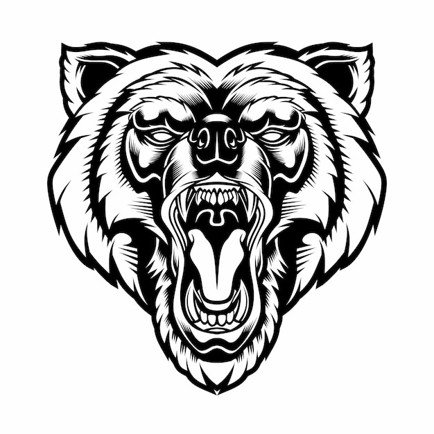 Vector mascota de cabeza de oso enojado aislado en blanco