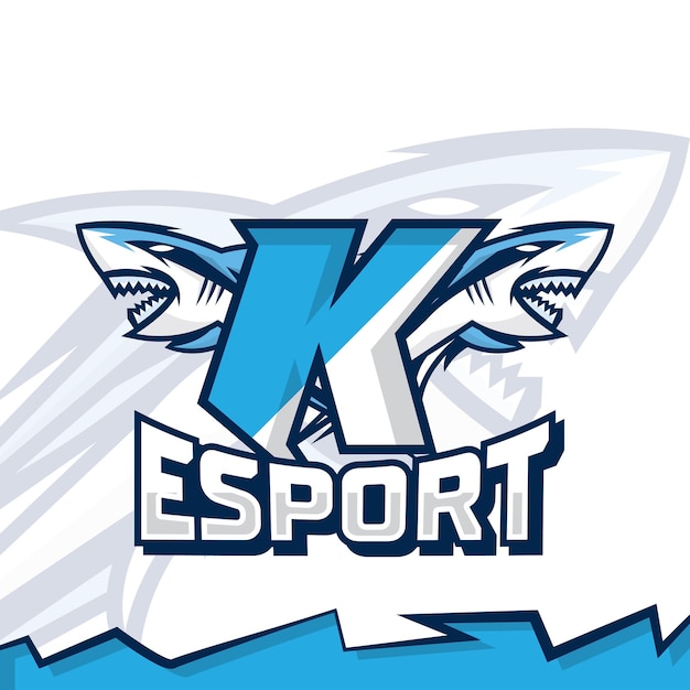 Mascota de cabeza de tiburón en la letra K plantilla de ilustración esport logo design gamer logo streamer logo