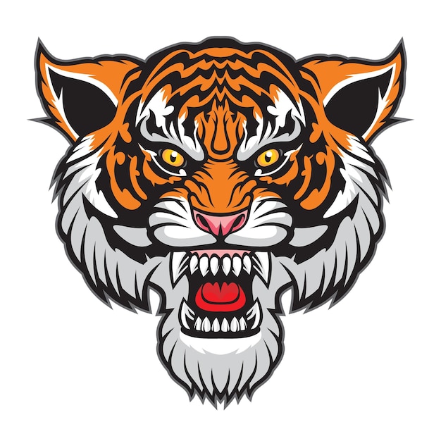 Mascota de cabeza de tigre enojado aislado en blanco