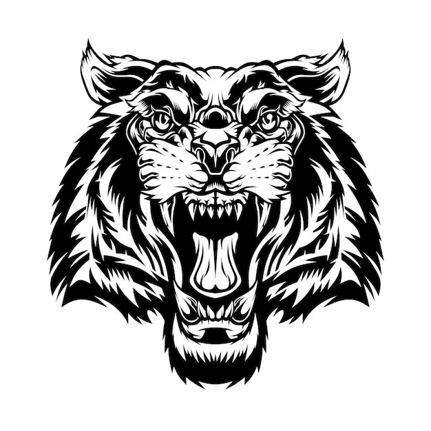 Mascota de cabeza de tigre enojado aislado en blanco