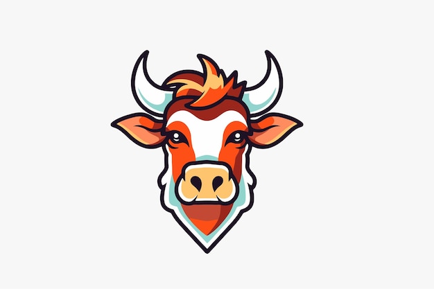 Mascota con cabeza de vaca diseño de logotipo ilustración vectorial mascota de cabeza de toro de dibujos animados