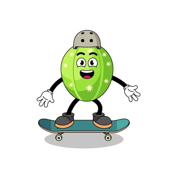 Vector mascota de cactus jugando una patineta