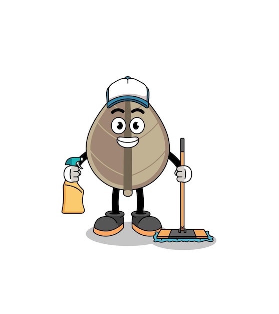 Mascota de carácter de hoja seca como servicios de limpieza.
