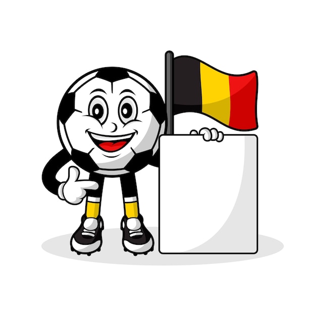 Mascota, caricatura, fútbol, bélgica, bandera, con, bandera