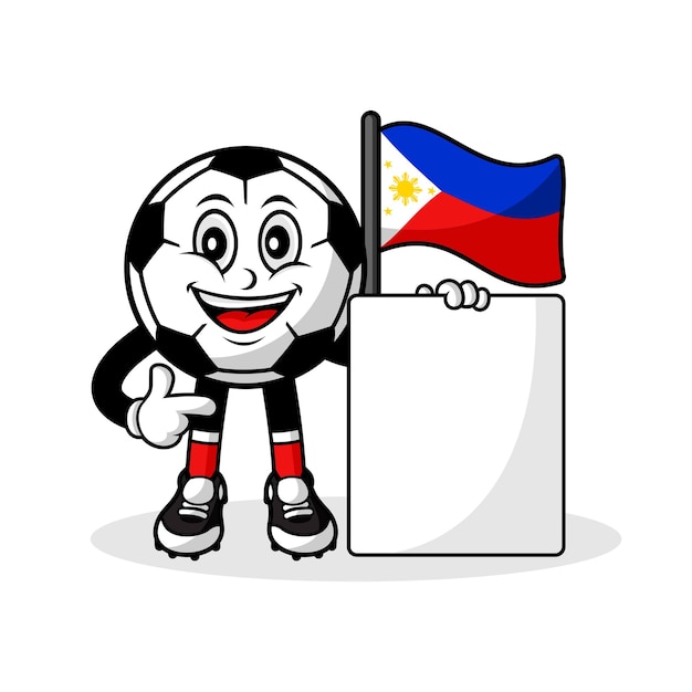 Mascota, caricatura, fútbol, filipinas, bandera, con, bandera