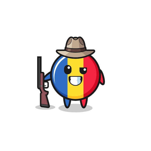 Mascota de cazador de bandera de rumania sosteniendo una pistola, diseño lindo